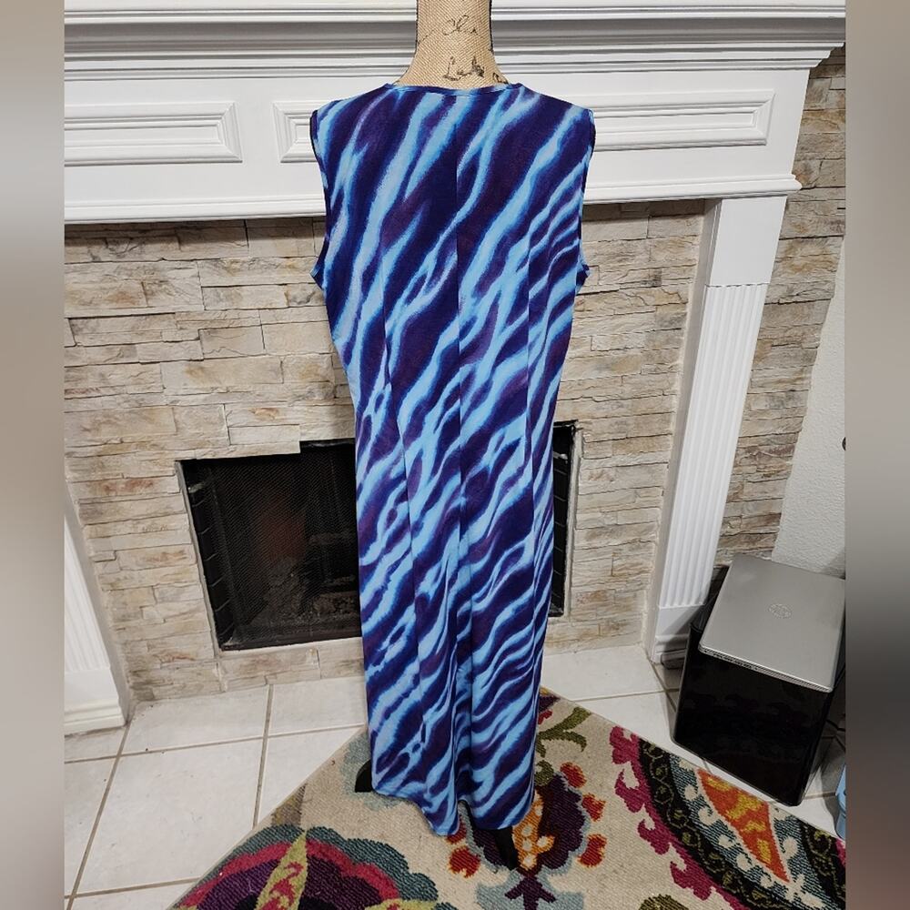 Bob Mackie blue and purple zebra print maxi sheath‎ dress size large - Picture 3 of 7